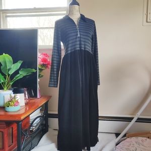 Vintage 80s Erika Gothic Velvet Skirt Striped Quarter Zip Maxi Dress M